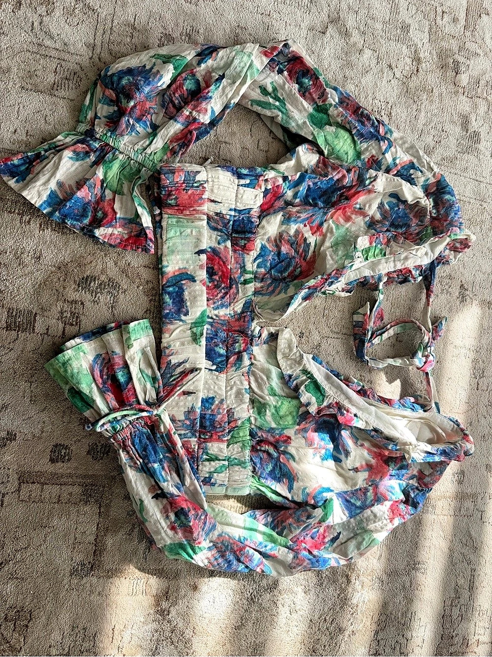 Anthropologie By Anthropologie Long Sleeve Ruffled Tie Front Top Floral Multicol - Picture 3 of 4